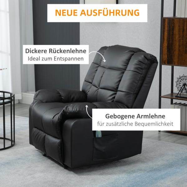 Massagesessel, Relaxsessel, 8 Vibrationspunkte, Liegefunktion, Kunstleder, schwarz,