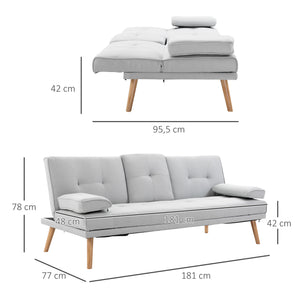 3-Sitzer Sofa Schlafcouch Gästebett 181x77x72cm Hellgrau
