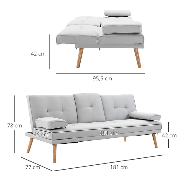 3-Sitzer Sofa Schlafcouch Gästebett 181x77x72cm Hellgrau