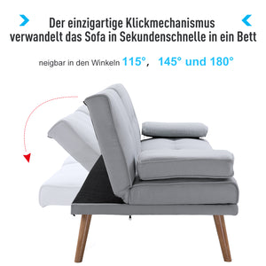 3-Sitzer Sofa Schlafcouch Gästebett 181x77x72cm Hellgrau