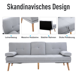 3-Sitzer Sofa Schlafcouch Gästebett 181x77x72cm Hellgrau