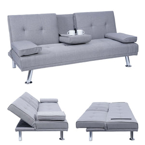 3-Sitzer Schlafsofa Gästebett mit Tassenhalter Textil hellgrau