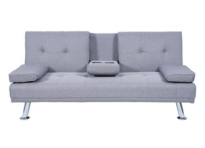 3-Sitzer Schlafsofa Gästebett mit Tassenhalter Textil hellgrau