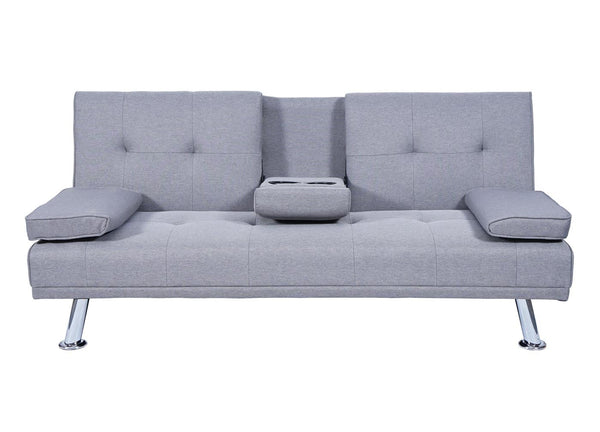3-Sitzer Schlafsofa Gästebett mit Tassenhalter Textil hellgrau
