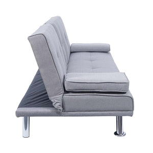 3-Sitzer Schlafsofa Gästebett mit Tassenhalter Textil hellgrau