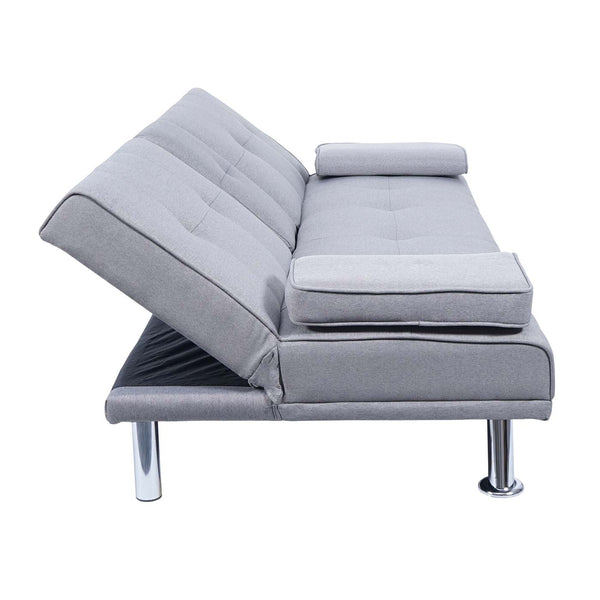 3-Sitzer Schlafsofa Gästebett mit Tassenhalter Textil hellgrau