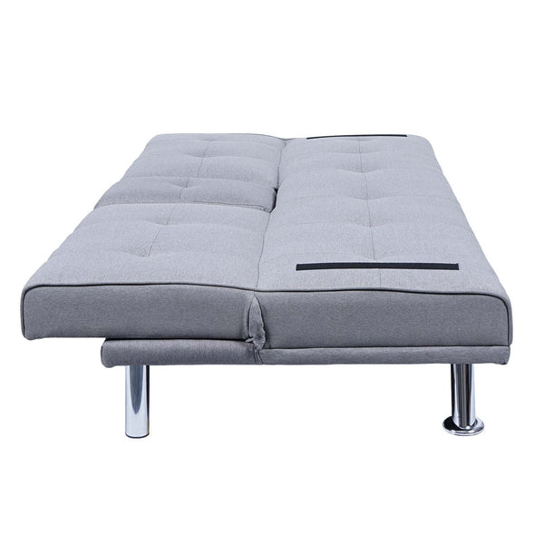 3-Sitzer Schlafsofa Gästebett mit Tassenhalter Textil hellgrau