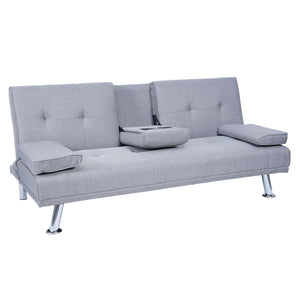 3-Sitzer Schlafsofa Gästebett mit Tassenhalter Textil hellgrau