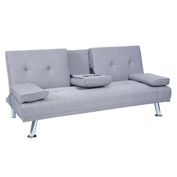 3-Sitzer Schlafsofa Gästebett mit Tassenhalter Textil hellgrau