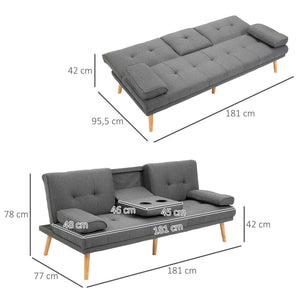 3-Sitzer Sofa Gästebett mit Becherhalter Dunkelgrau