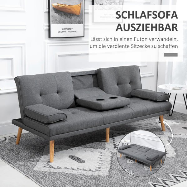 3-Sitzer Sofa Gästebett mit Becherhalter Dunkelgrau