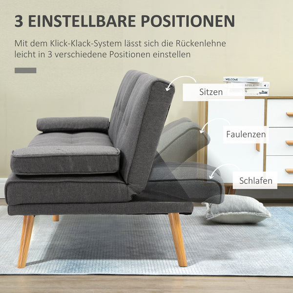 3-Sitzer Sofa Gästebett mit Becherhalter Dunkelgrau