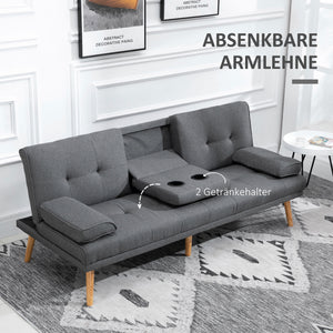 3-Sitzer Sofa Gästebett mit Becherhalter Dunkelgrau