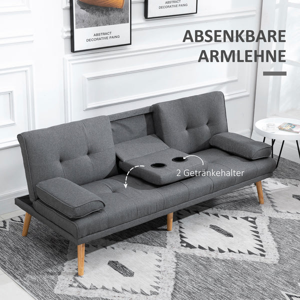 3-Sitzer Sofa Gästebett mit Becherhalter Dunkelgrau