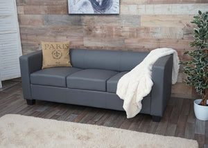 3-Sitzer Sofa Couch aus Kunstleder dunkelgrau