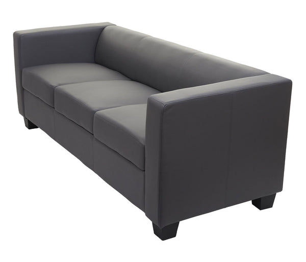 3-Sitzer Sofa Couch aus Kunstleder dunkelgrau