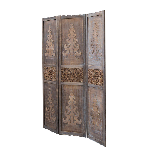 3-panel wooden room divider, brown