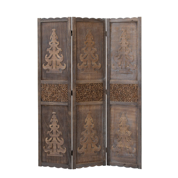 3-panel wooden room divider, brown