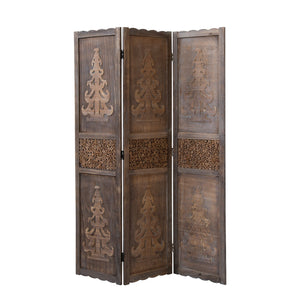 3-panel wooden room divider, brown