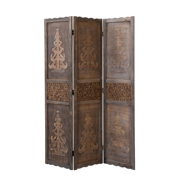 3-panel wooden room divider, brown