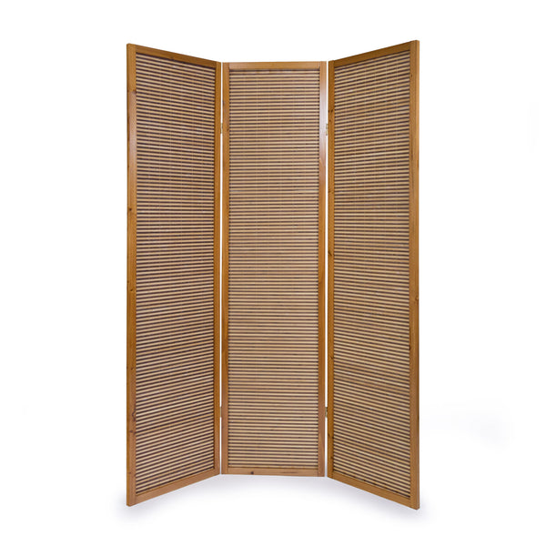 3-panel wooden room divider, brown