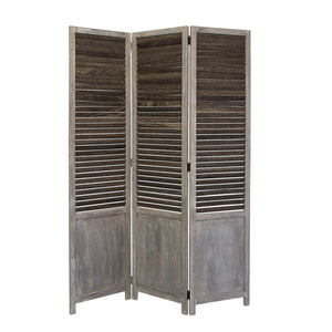 Paravent en bois à 3 panneaux, marron et gris