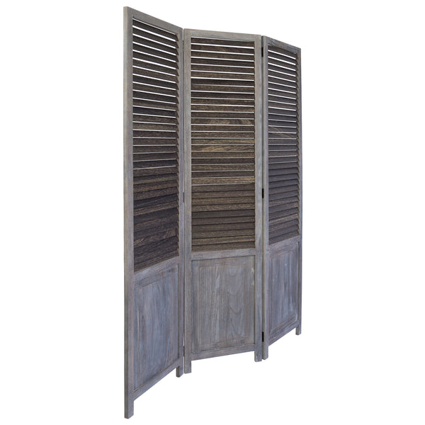 Paravent en bois à 3 panneaux, marron et gris