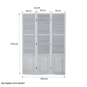 Paravent en bois à 3 panneaux, gris