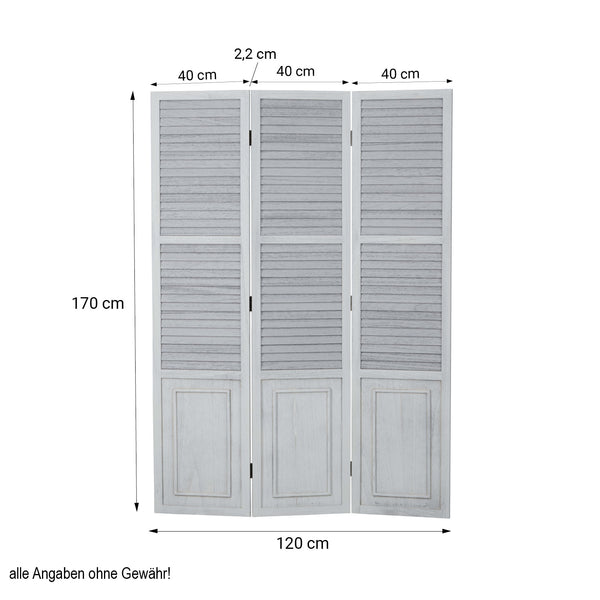 Paravent en bois à 3 panneaux, gris