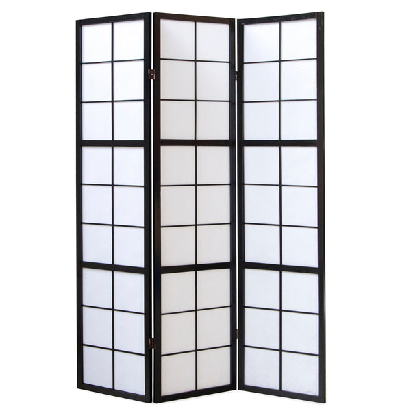 3-panel wooden room divider, black