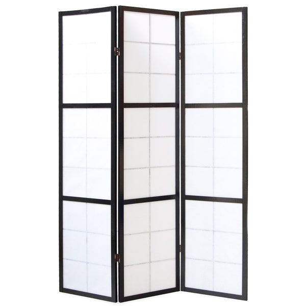 3-panel wooden room divider, black