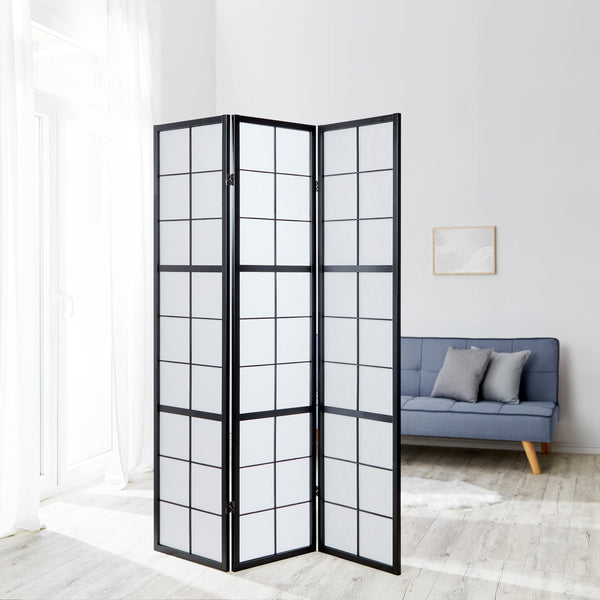 3-panel wooden room divider, black