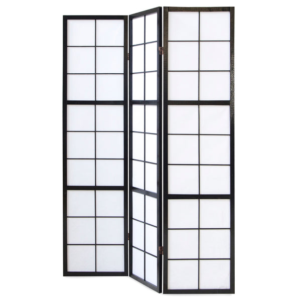 3-panel wooden room divider, black