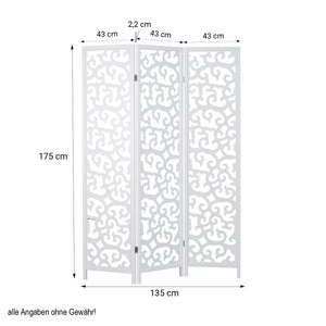 3-panel wooden room divider, white