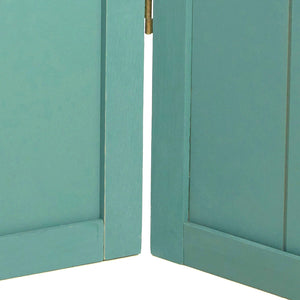 Paravent en bois à 3 panneaux de style champêtre, turquoise