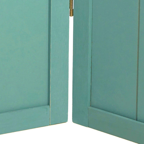 Paravent en bois à 3 panneaux de style champêtre, turquoise