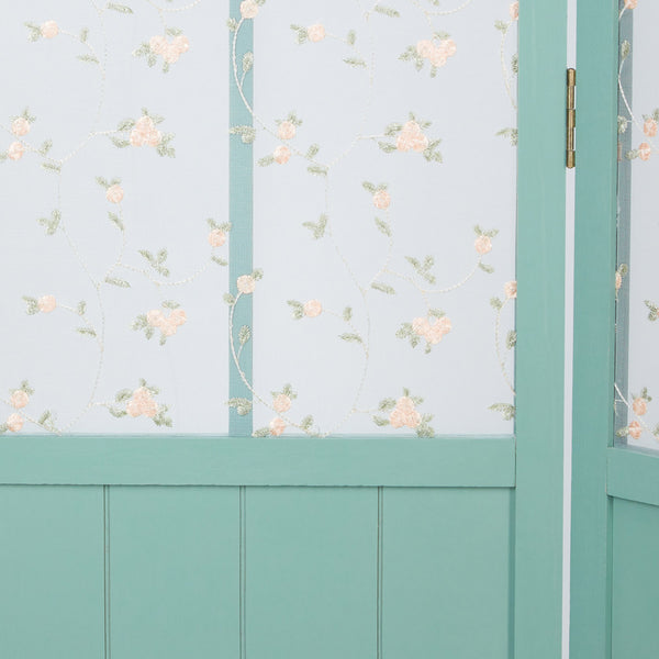 Paravent en bois à 3 panneaux de style champêtre, turquoise