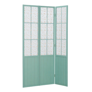 Paravent en bois à 3 panneaux de style champêtre, turquoise