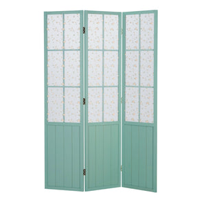 Paravent en bois à 3 panneaux de style champêtre, turquoise