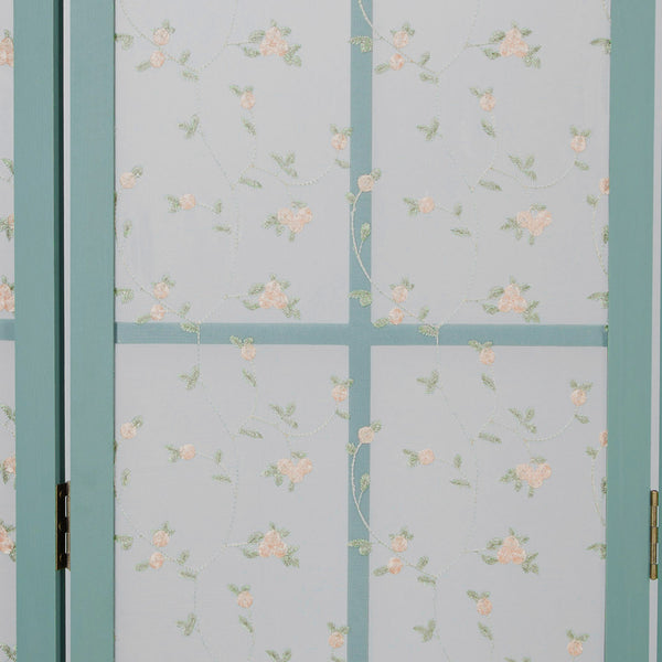 Paravent en bois à 3 panneaux de style champêtre, turquoise