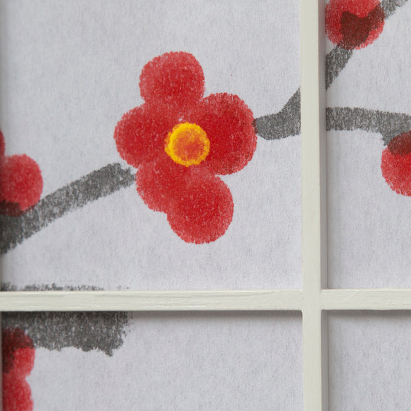 3-panel wooden room divider with cherry blossom design, white