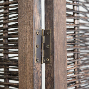 Paravent en bois à 3 panneaux avec imitation osier, brun
