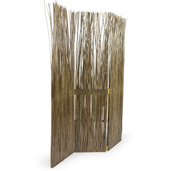 3-panel folding screen/room divider made of willow wood, grey
