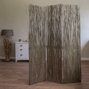 3-panel folding screen/room divider made of willow wood, grey