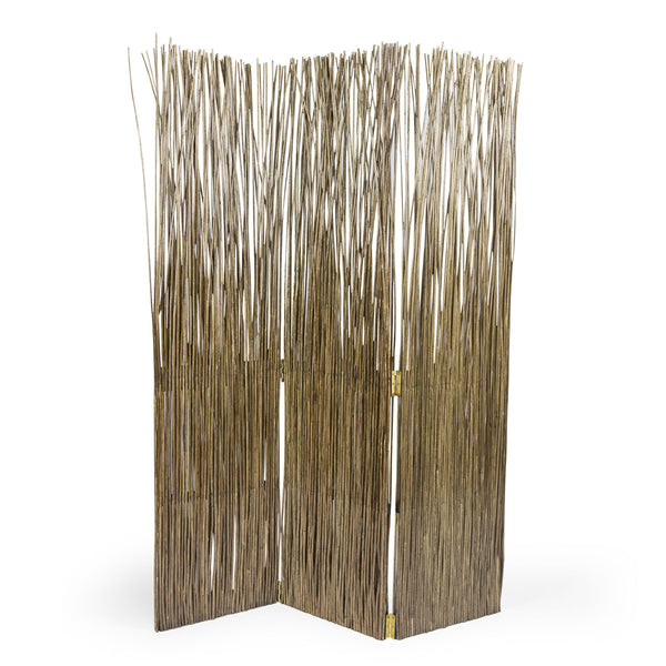 3-panel folding screen/room divider made of willow wood, grey