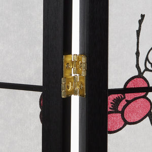 3-panel wooden room divider/screen with cherry blossoms, black