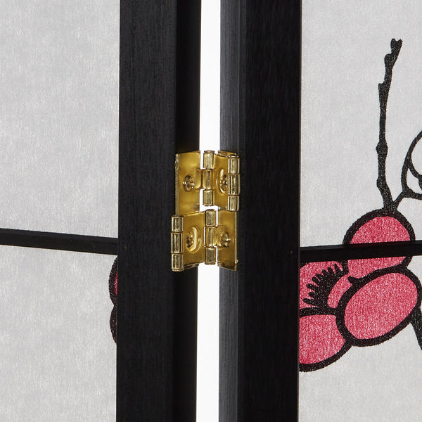 3-panel wooden room divider/screen with cherry blossoms, black