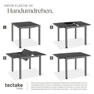 Gartentisch Inca Aluminium ausziehbar Holzoptik schwarz 80 x 80 (120) cm