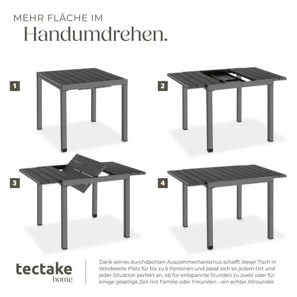 Gartentisch Inca Aluminium ausziehbar Holzoptik schwarz 80 x 80 (120) cm