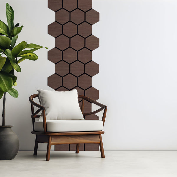 8er Set Akustikpaneele Wandpaneele Hexagon Wabe 76 x 62 cm Braun Walnuss Holz 3D